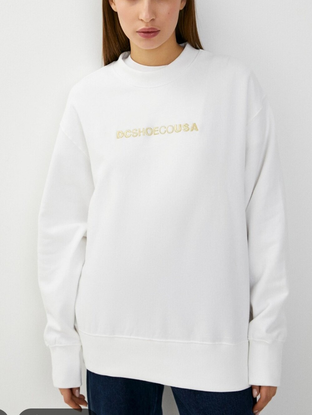 DC White Crewneck Sweatshirt with Small Gold Logo